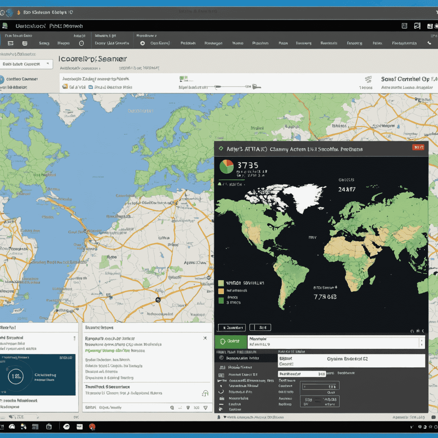 Image représentant un écran d'ordinateur affichant l'interface d'Advanced IP Scanner avec un réseau local cartographié