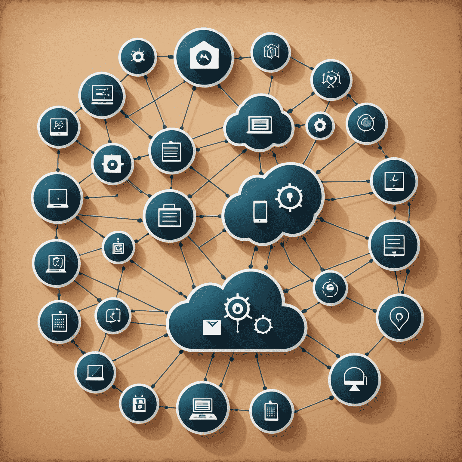 Image illustrant une interface de gestion de ressources réseau avec des icônes représentant différents appareils connectés